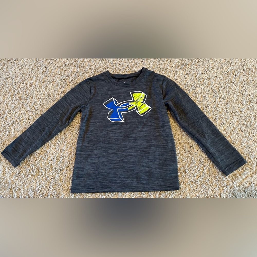 Under Armour Kids Long Sleeve Tee - Charcoal with Blue and Yellow Logo